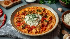 平日の簡単な夕食:ピーマンと米を添えた焼き鳥。